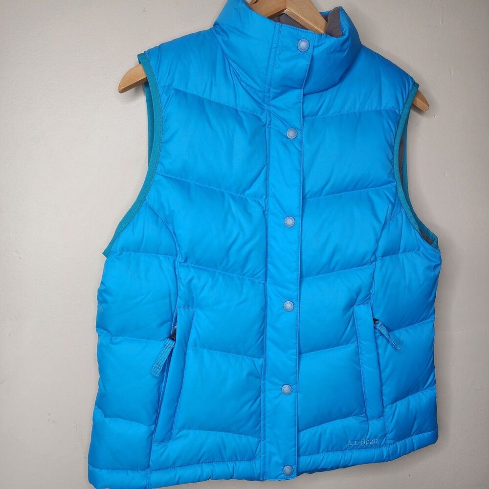 LL Bean Goose Down Puffer Vest Blue Womens Medium Athletic Gorpcore Zip Snap - Picture 6 of 16